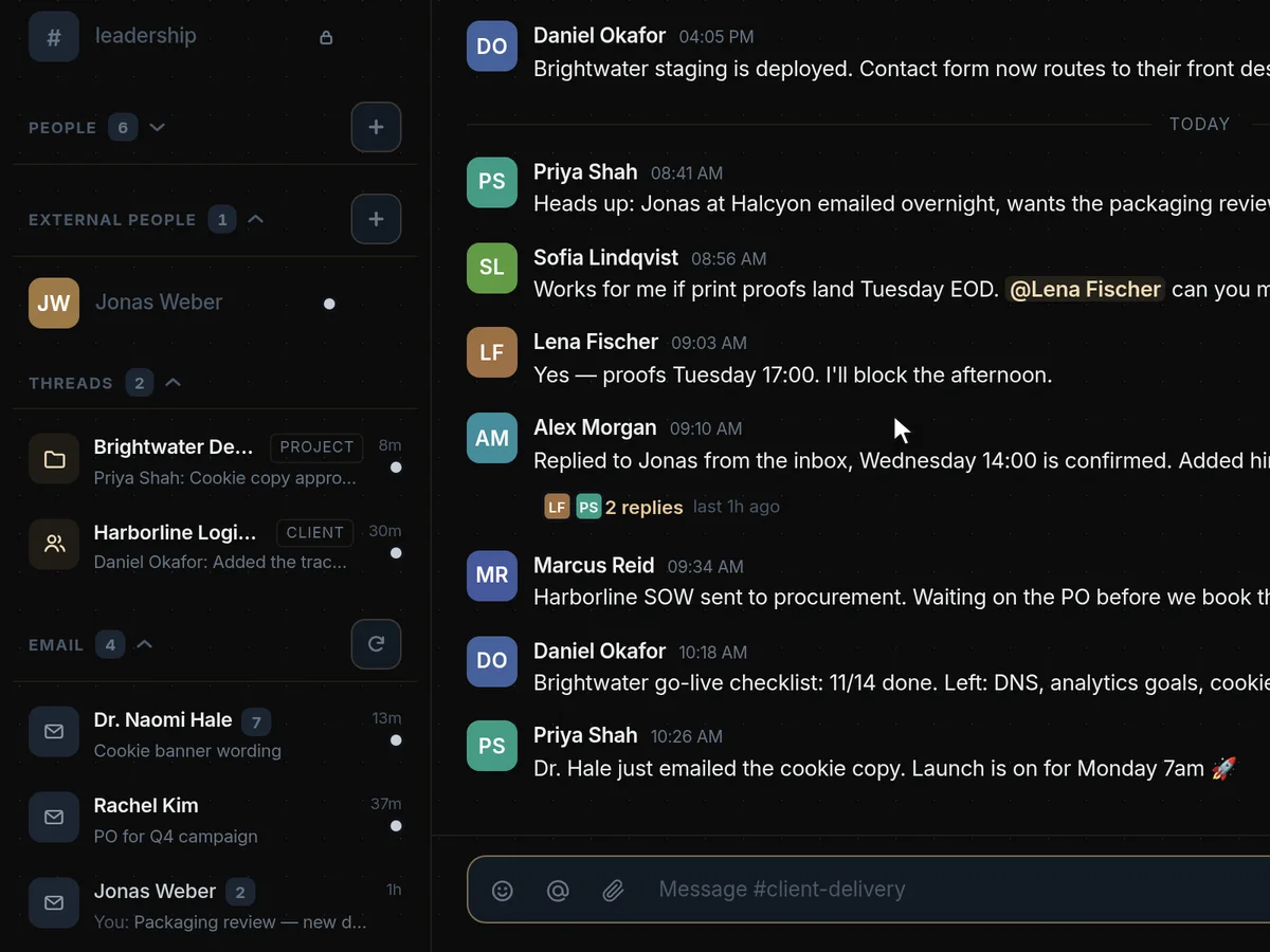 Opening a client’s email thread from the Engine117 sidebar and replying to it from the shared inbox.